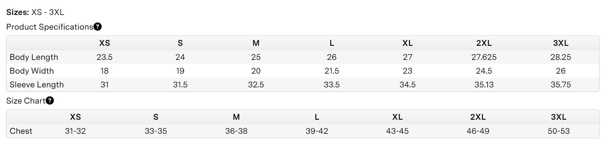 Size Chart